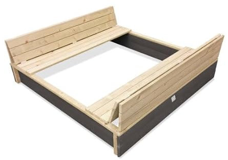 EXIT Toys Aksent Holzsandkasten - Mit 2 Bänken - Abschließbar mit Deckel - Großes Format - Schlichtes Design - Für Kinder - 100% FSC Zedernholz - 136x132cm