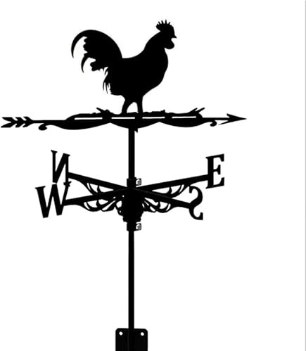 Iron Rooster Weather Vane - Outdoor Wind Direction Indicator for Garden Shed Roof, Retro Farmhouse Weathercock Decoration, Weatherproof Metal, 52cm, Easy Install