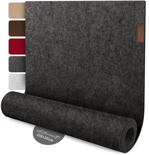 smøla Design Tischläufer Grau aus Filz I 100x30 cm Tischband I Skandinavischer Filzläufer Abwaschbar mit Leder Label I Tischdeko Tischläufer modern Anthrazit