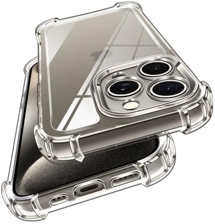 iVoler Anti Ingiallimento Chiaro Cover Case per iPhone 15 Pro Max 6.7 Pollici, [Antiurto di Grado Militare] Custodia Sottile Trasparente per Assorbimento degli Urti con Paraurti in TPU Morbido