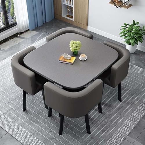 Generisch Runder Quadratischer Esstisch mit 4 Stühlen Küchentisch mit Stühlen Bartisch Barhocker Set Esstisch Modern Besprechungstisch Essgruppe Bank für Küchen,T,80cm/31.5in