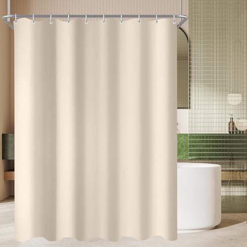 Lerores Duschvorhang 170x200 cm Beige,Beschwerter Saum Antischimmel Textil,Wasserabweisend,Waschbar Polyester Stoff Badevorhänge für Badezimmer,Badewanne mit 10 Duschvorhangringe