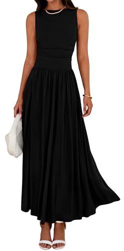 BTFBM Summer Maxi Dresses for Women Sleeveless Casual Dress,Black,M