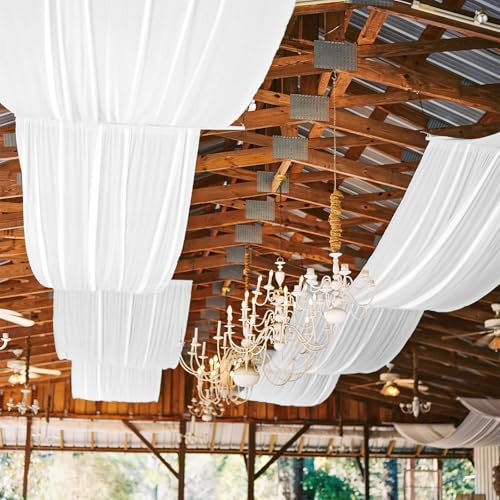 6 Panels White Ceiling Drapes for Wedding, 5ftx40ft Ceiling Drapes Smooth Satin Fabric Curtain Wedding Arch Draping Fabric Romantic Ceiling Decorations for Weddings Party Ceremony Stage