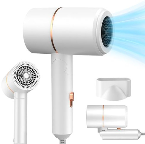 Vmxlso Travel Hair Dryer, Fast Drying Ionic Hairdryer, Foldable Travel Hairdryer, Small Blow Dryer with Concentrator, Travel Hairdryers for Women and Men, Hair Dryers for Home Salon Travel (White)