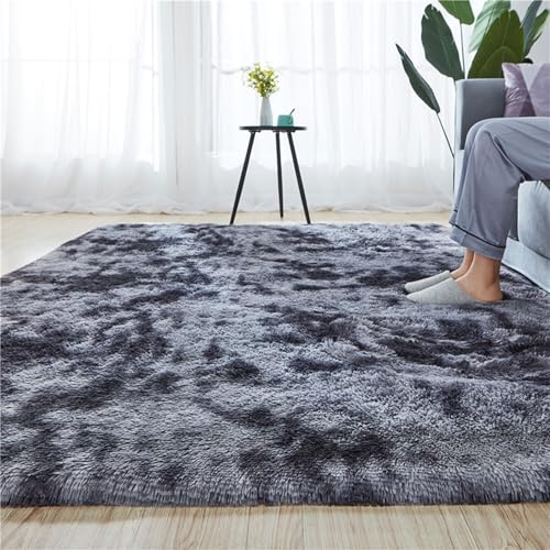 CHENMIAO Alfombra Salon Pelo Largo 50 x 90 cm Modernas y Mullidas y Suaves Pelo Largo Alfombra Antideslizante Suave Diferentes Tamaños para Salón Dormitorio Baño, Gris Oscuro