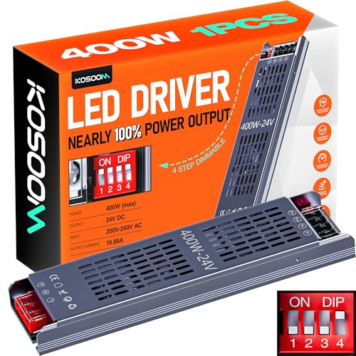 Kosoom LED Transformador dimmable 24V 400W 16.66A 1pcs 220V a 24V fuente alimentacion para alimentador power supply transformador luces LED driver alimentación conector seguro