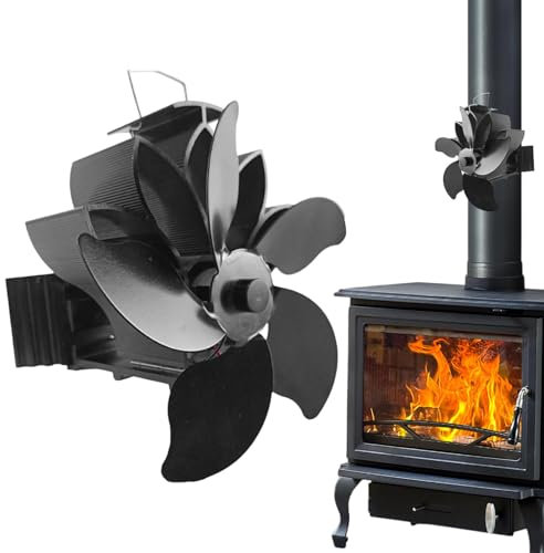 Rurunklee Heat Powered Wood Stove Fan - Wood Burning Stove Fan Non Electric | 5 Leaves Wood Stove Accessories, Silent Fireplace Fans For Wood Burning Fireplace