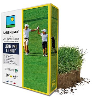 BARENBRUG - Gazon Ligue Pro et Golf - pour Terrains de Compétition - Esthétisme, Performance - Fin, Dense, Solide - Variétés Autorégénérantes Limitant Plantes Indésirables - Fabriqué en France - 1KG
