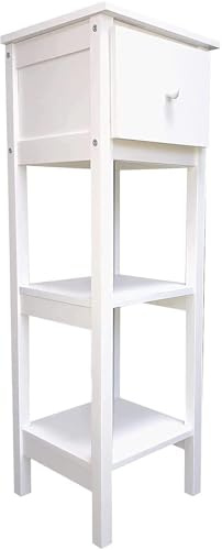 habeig Telefontisch Weiß, 32 x 100 x 32 cm, Beistelltisch mit 2 Ablagen und Schublade, MDF