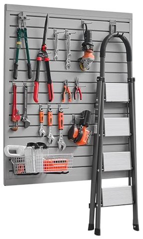 VEVOR Panneau à Lattes Mural Garage, 1230 x 1235 mm, Panneau Rangement Outils en PVC avec Conception Modulaire, Porte-outils Muraux pour Affichage, Organisation, Stockage, Atelier, Artisanal, Gris