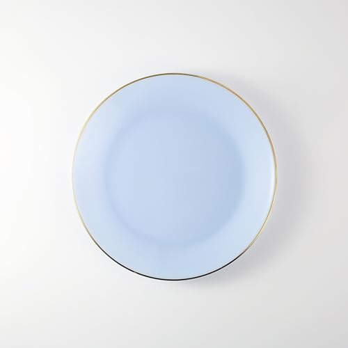 ETATSU Juego de 6 platos llanos de cristal de 8 pulgadas, color azul elegante con borde dorado y base antideslizante, hechos a mano para cenas familiares, entretenimiento o regalos