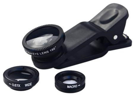 gifyym Fisheye Lens Telefon - telefonobjektivssats | 3 kamera för 180° Lean FISHEYE 10X makroobjektiv 0,67x INGUNELLE | Compat mobilobjektivssats
