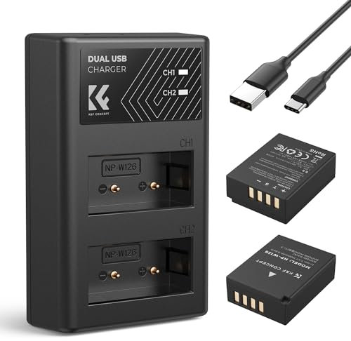 K&F CONCEPT NP-W126 NP-W126S 2-Pack Battery and Dual USB Charger, Compatible with Fujifilm X100VI, XT30 II, XT30, X100V, XM5, XS10, X-T3, XT20, XE4, XE5, X-E3 X-E2
