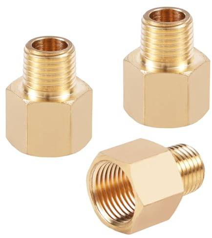 3pcs Brass Pipe Fitting Adapter, 1 4 Inch NPT Male x 3 8 Inch NPT Female Threaded Hex Nipple Connector Pipe Extension Fittings Accessories for Garden Hose Shower Head Plumbing Gas Hydraulic Systems