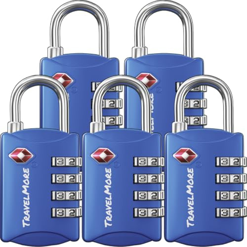 Lot de 5 Cadenas TSA à 4 Chiffres | Cadenas pour Valises de Voyage | Cadenas à Code TSA pour Valises Avion, Bagages, Sacs de Voyage, Sport et Sacs à Dos | Réinitialisable, Durable, Compact (Bleu) | Durable, robuste, facile à installer et à utiliser, résistant aux intempéries, sécurité à 4 chiffres, pour valise, sac à dos