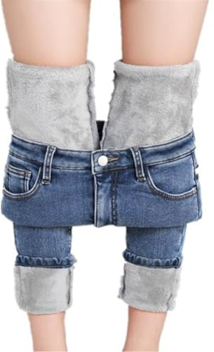 Dam vinter fleece fodrade jeggings hög midja varma smala jeans stretch foder byxor, D4, M