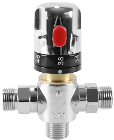 DUZEPA Válvula termostática de 1/2 pulgada y 3 vías, termostato de ducha de latón para ducha de mano.