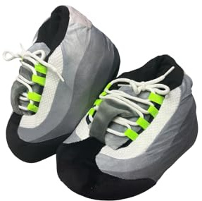 Nova Athletics Kids Retro Sneaker Slippers, White and Grey with Neon Green Accents, Wool Blend Material, Non-Slip Indoor Footwear, UK Size 1-5, Unisex