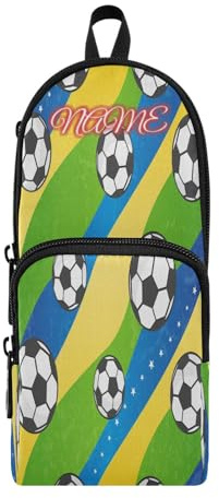 HMZXZ Custom Pencil Case Football Soccer,Pencil Pouch for Girls Boys Kids, Personalised Brazilian Flag Pen and Pencil Stationery Organizer Bag for School