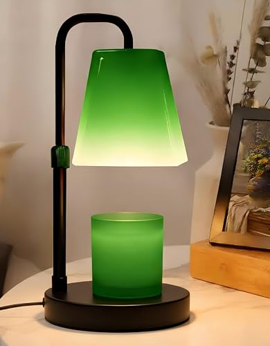 QUIGO Candle Wammer Lamp with Timer Wax Melter Women Mom Gift Birthday New Home House Warming Vintage Aesthetic Room Decor Side Table Night Light w/ GU10 Bulb Dimmable Adjustable Height Green