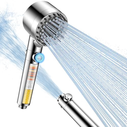 FEELSO Duschkopf mit 15-Schichte Filter, 4 Strahlarten Hochdruck Wassersparender Duschbrause mit stoppfunktion, Handbrause mit Anti-Verstopfungsdüsen für Entfernen vom Rest-Chlor, harten Wasser