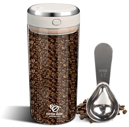 1700ML Airtight Coffee Canister with One-way CO2 Valve, Airtight Coffee Bean Storage Container, Clear Borosilicate Glass CoffeE Container with Date Tracker for Sugar, Tea, Nuts