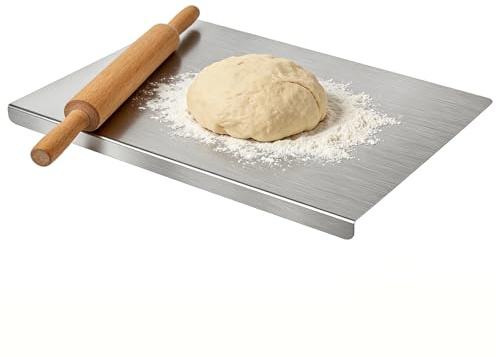 Tagliere in acciaio inox 40 x 30 cm in SUS 304, antiruggine e lavabile in lavastoviglie, tagliere da cucina pesante con bordi antiscivolo, double face per carne, verdure, pane, pesce e formaggio