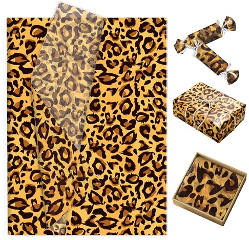 50 Blatt Seidenpapier Leopardenmuster Verpackungsmaterial,Geschenkpapier mit Tiermotiven Packseide DIY Bastelpapier für Geburtstag Party Hochzeit (50×35CM)