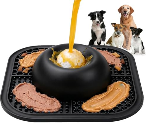 Slickbunke för Hund interaktiv silikon slow feeder | 2-i-1 Hund Slickmatta Och Skål för Små MedelRaser och , Flytande Blötmat, Husdjursgodis, Yoghurt, Köttpuré