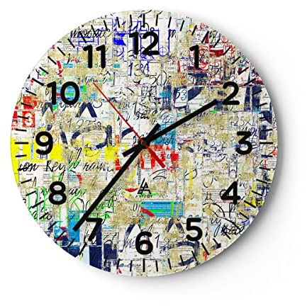 Orologio da Parete in Vetro Strada graffiti parete murale 30x30cm Piccolo Moderno Orologio da Muro Per Casa Cucina Soggiorno Silenzioso Wall Clock Decorazione Orologio da Appendere - C4AR30x30-2907