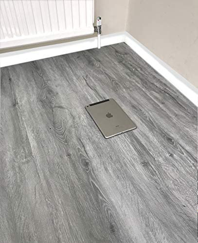 Grandismo Rigid Core Click Vinyl Flooring 1m2 - LVT - Grey - 4mm Thick - V-Groove - Embossed - 30 Year Wear Warranty* Water Resistance - Ideal for Bathroom Kitchen Lounge Dining Area