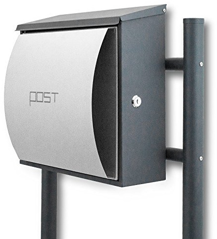 BITUXX® Design Standbriefkasten Briefkastenanlage Seitenschloss und Zeitungsfach Dunkelgrau/Hellgrau