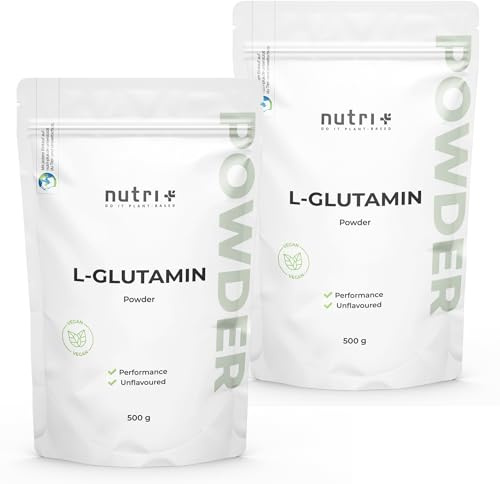 Nutri + L-Glutamine Pulver Pure 1 kg - 100% rein - hochdosiert ohne Zusatzstoffe - Vegan - L-Glutamin Powder - laborgeprüft - glutenfrei