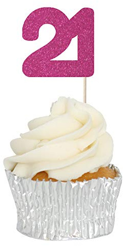 Number 21 Cupcake Toppers - 12pk Cake Decoration, Birthday, Anniversary, Pick, Pics, Twenty One (Hot Pink Glitter)