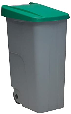 Contenedor de Residuos Reciclo 85L Verde con Tapa Cerrada y Ruedas Grandes – Plástico Resistente, Encajable y Ergonómico, Ideal para Vidrio y Reciclaje Profesional | Denox