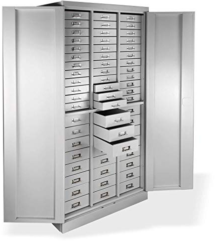 ADB Metall-Schubladenschrank/Werkzeugschrank/Materialschrank/Magazinschrank mit 60 Schubladen, 1790x800x410 mm, Hergestellt in der EU | Zylinderschloss, 2-Punkt-Verriegelung, 1-mm-Stahl, RAL 7035, 130 kg, fertig montiert, hergestellt in der EU, 2 Schlüssel