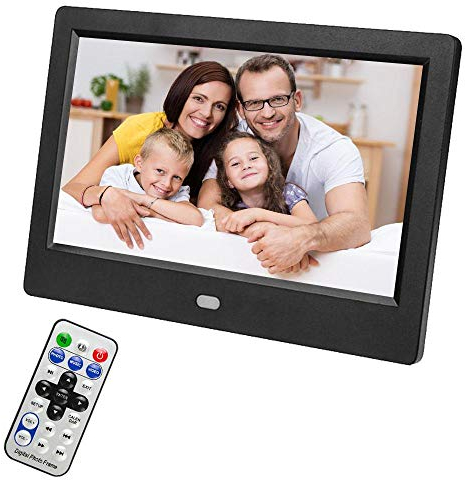 Yunir Marco de Fotos Digital, 1024 x 600 Pantalla LED de 7 HD Alarma de Marco de Fotos eléctrico con función de música/Video/Libro electrónico/Reloj/Calendario(EU Plug)