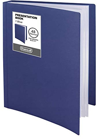 Dunwell Presentation Binder 48-Pocket, Displays 96 Pages, 8.5x11 Portfolio Binder with Plastic Sleeves, Storage and Organizer for Documents, Photos, Kids Artwork, Projects, Recipes (Blue)