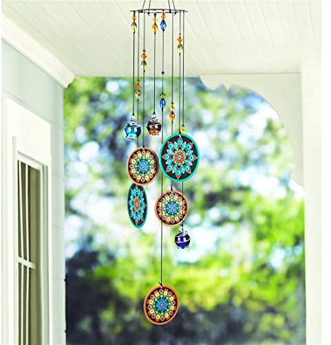 YU Feng, Campanillas de Viento de Flores de Metal Colgantes de 60 cm para Exteriores, Ventana, jardín