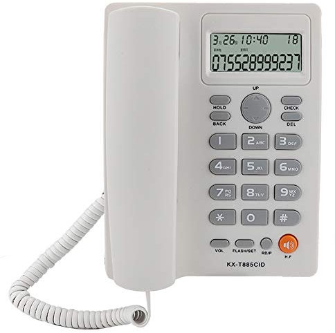 Téléphone Filaire, Identification de l'appelant Fonction de Mise en Pause/Mise en Attente de la Ligne Fixe Mains Libres Recomposition du dernier numéro Téléphone Anglais pour la Maison(Gris Argent)
