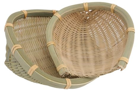 Cabilock Handmade Bamboo Basket Tray Woven Storage Organizer 5.51 Inch Small Basket for Kitchen Dining Bread Fruit Snacks Home Decor 2 Pack