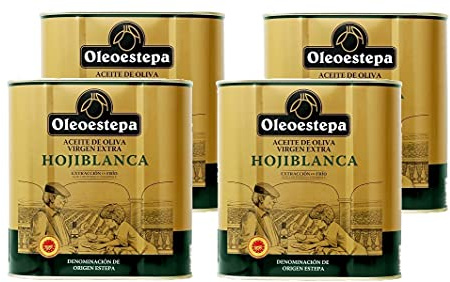 Oleoestepa Hojiblanca - Aceite de Oliva Virgen Extra Pack 4 x 2,5L – DOP Estepa – Extracción en Frío – Monovarietal Hojiblanca – Frutado verde con aromas a hierba, manzana y alcachofa