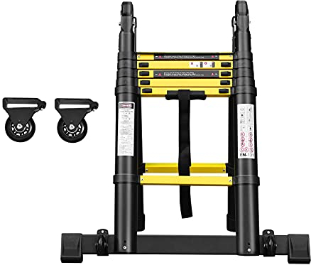 NAIZY Escalera Plegable telescópica de Aluminio 3,8 m multifunción 12 peldańos Capacidad de Carga 150 kg - Negro + Amarillo