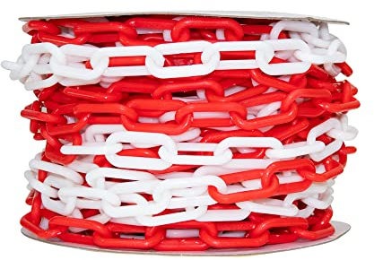 Berry 25Meter Plastic Barrier Chain - Red & White | 8MM Safety Chain Roll | Durable Chain Link for Crowd Control, Road Safety, Construction, Parking, Warehouse & Event Barriers