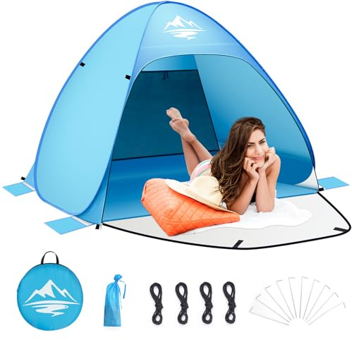 Strandmuschel, Pop Up Strandmuschel für 2-3 Personen Tragbares Automatische Strandzelt UV50+ Schutz, Tragbar Extra Light Strandzelt für Familien Strand Camping Garten Grill Wanderzelt