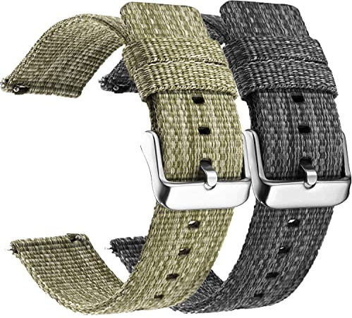 CNYMANY 2 pcs 20mm 22mm Canvas Quick Release Watch Band, Universal Ballistic Nylon Woven Loop Replacement Strap Wristband Buckle Fastener Adjustable Closure for Smart-watch Sport Fitness Tracker