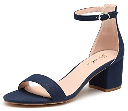 GENSHUO Sandalias con Tira al Tobillo en Bloque Sandalias de Punta Abierta Elegantes y con Estilo Zapatos de Tacón Medio Clásicos para Mujer Boda Tacones Altos Sandalias de Tacón para Fiesta de Verano