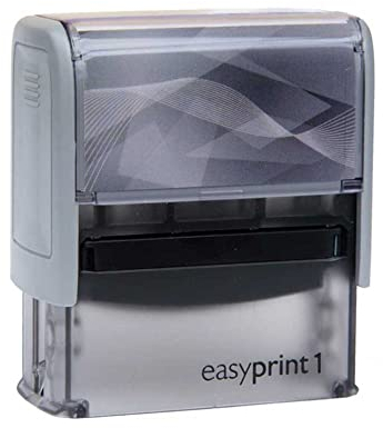 Selbstfärbender Stempel easyprint 1 grau – personalisierbarer Firmenstempel, Namensstempel, Adressstempel oder sonstiger Textstempel – Abdruck ca. 38x14 mm mit bis zu 4 Zeilen