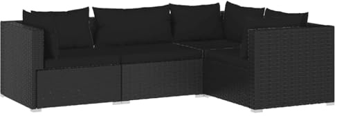 vidaXL Gartenmöbel 4-TLG. mit Kissen Ecksofa Mittelsofa Sofa Lounge Sitzgruppe Gartenset Garten Garnitur Gartensofa Poly Rattan Schwarz